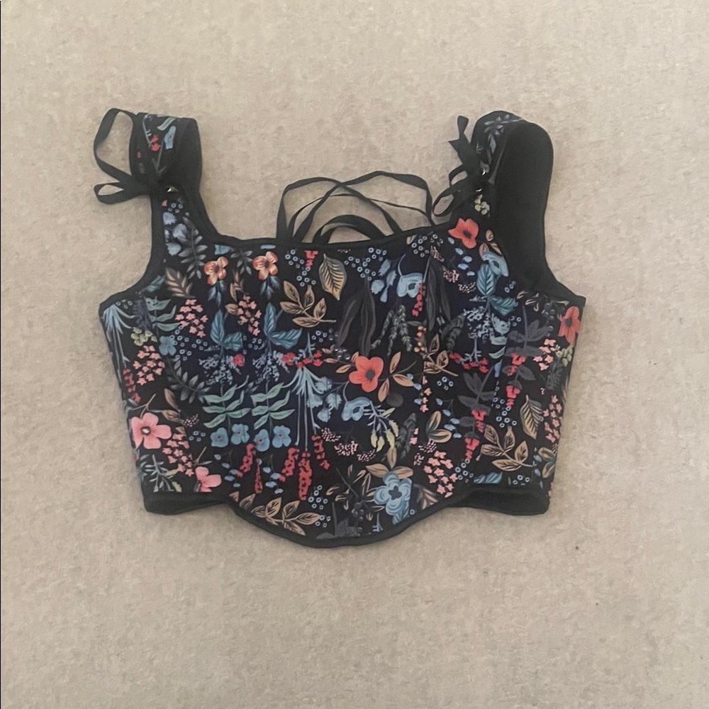 Floral Black Crop Top